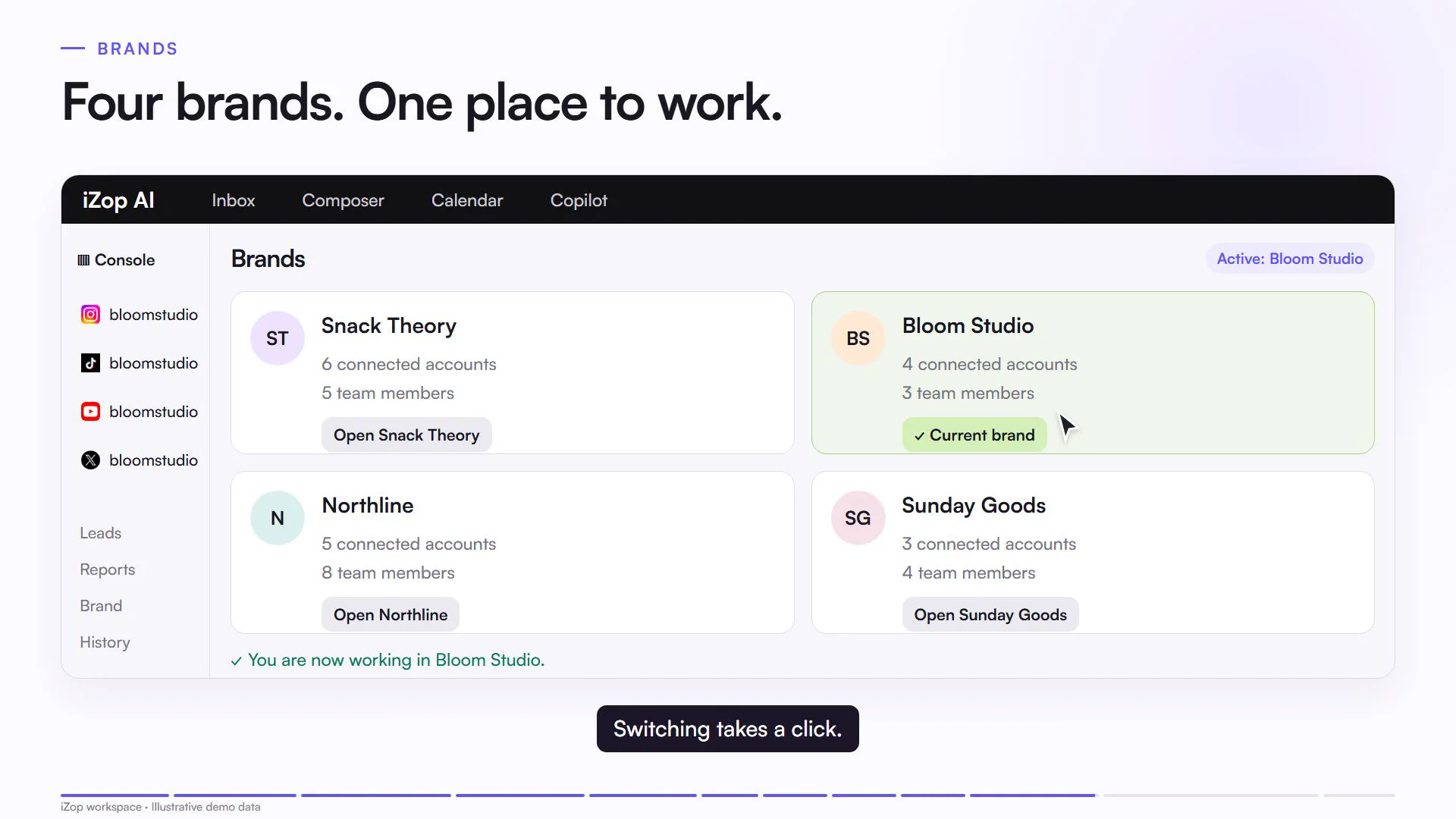 Brands. Reconstructed product demonstration with fictional data.