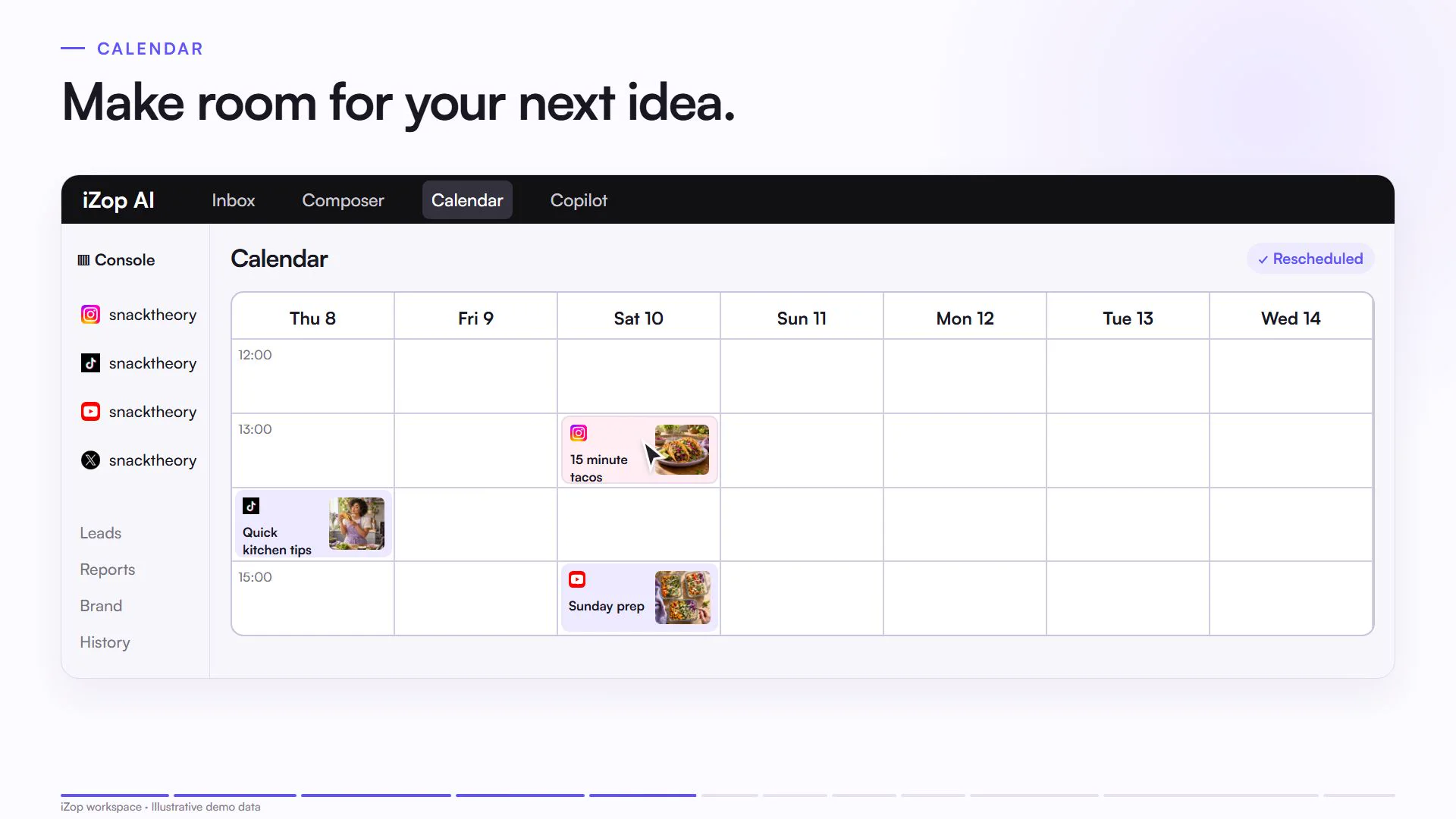 Calendar. Reconstructed product demonstration with fictional data.